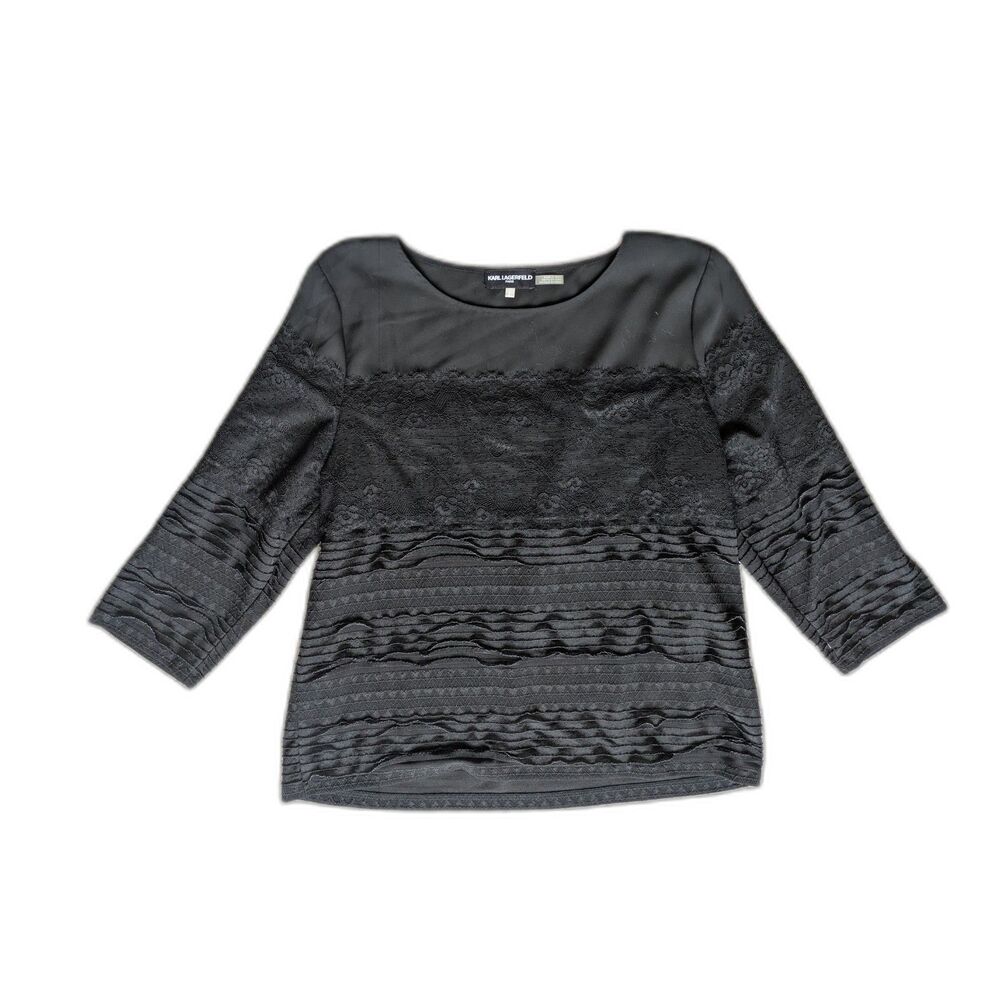 NWOT Karl Lagerfeld Black Lace 3/4 Sleeve Top Sz L